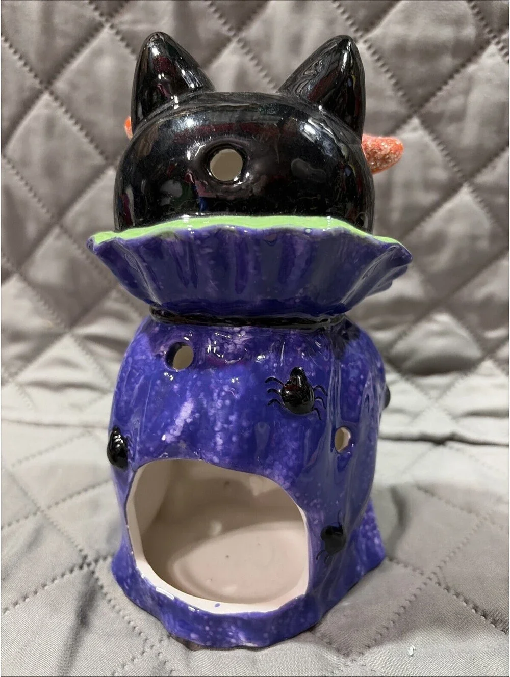 Black Cat Candle Holder with Mask And Pumpkin Halloween Cat